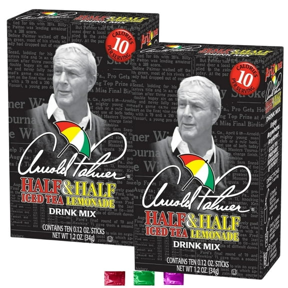 Arizona Arnold Palmer Half and Half Iced Tea and Lemonade Drink Mix 20 Packets Total, Powdered Drink Mix for Water Bottles, Gym Travel Outdoor Hydration Pack of 2 w/ Bonus Snoep in Beperkte Oplage