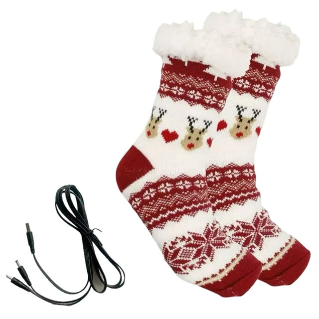 Hearth & Gear Chaussettes Chauffantes USB Réchauffantes avec 5 Réglages de Styles Chaussettes de Sol Lavables à la Machine pour Usage Intérieur à la Maison Idée d'Hiver Douillette Exercice de l'Abdomen Pas pour Aînés Bancs de Poids Vélo de Sol Pédale
