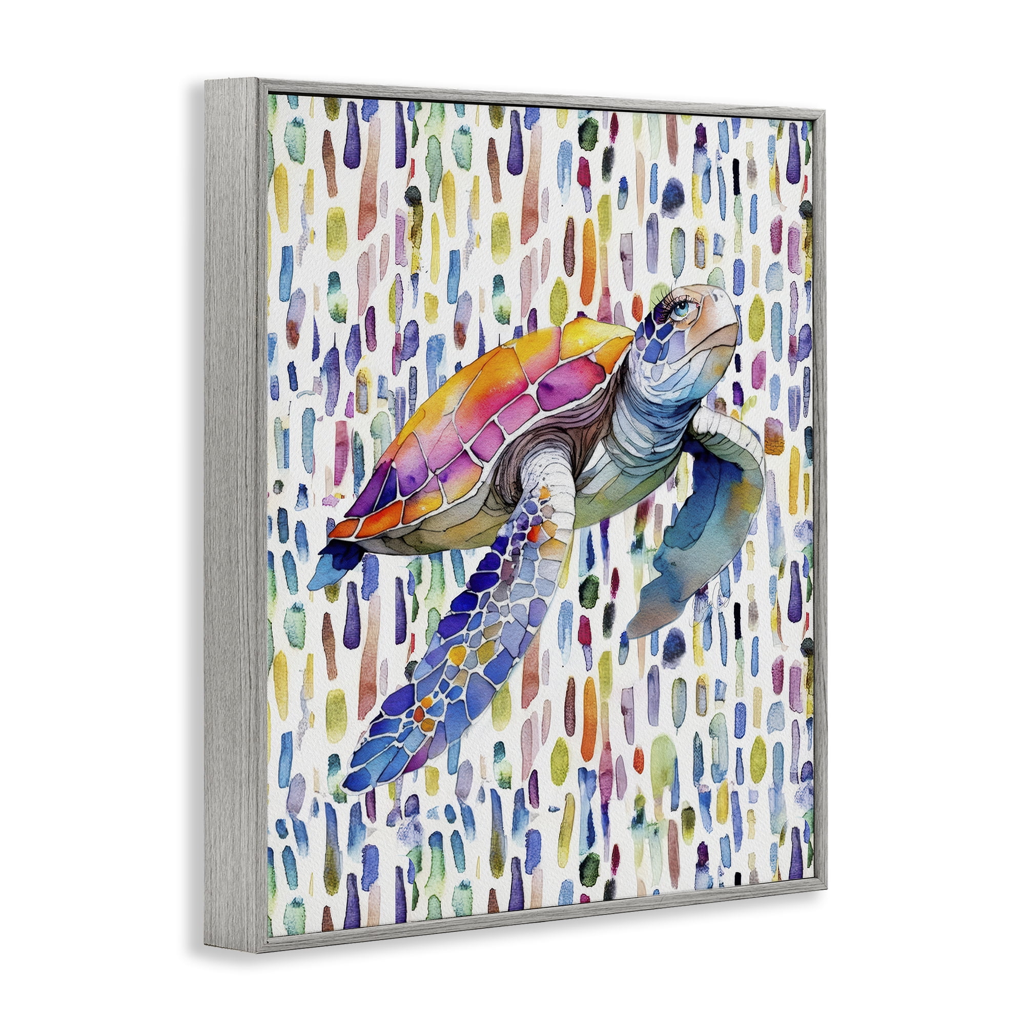 Stupell Industries Turtle on Colorful Dots Gray Framed Giclee Art, design by Shelly Craig