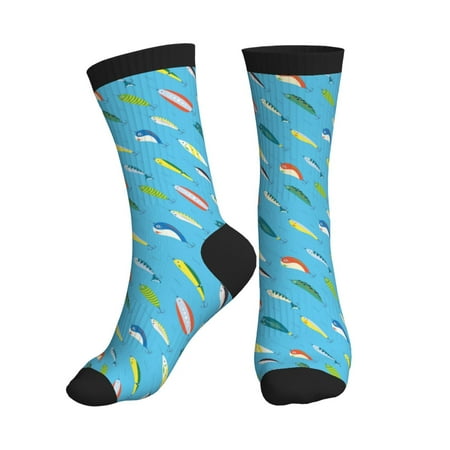 Crew Socks for Women Men Different Color Fishing Bait Moisture Running Athletic Football Striped Socks Cushion Tube Socks