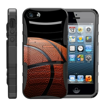 | Compatible for Apple iPhone SE Case | iPhone 5/5s Case [Hyper Shock] Armor Solid Kickstand Impact Silicone Holster Clip Sports Video Games Design - Basketball (Best Basketball Games For Iphone)