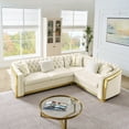 thumbnail image 4 of 106 Inches L-Shaped Chesterfield Sectional Sofa Set with Gold Stainless Steel Accents, Velvet Button Tufted Sofa with 5 Pillows Luxury Couch for Living Room (Beige), 4 of 11