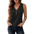 thumbnail image 2 of LEAVINGSUO Tank Tops for Women Summer Sleeveless V-neck Imitation Linen With Blouse Shirt Black S, 2 of 8
