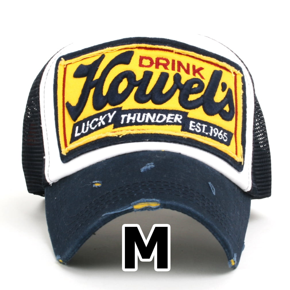 ililily Howels Distressed Vintage Cotton Baseball Mesh Cap Snapback Big Trucker Hat