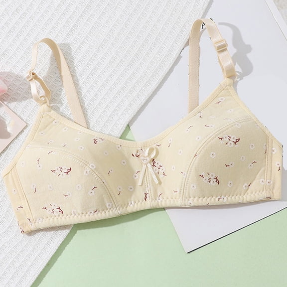 Teen Underwear Teen Girls Spaghetti Straps Bras Adjustable Strap Bralettes Stretch Elastic Training Floral Print Cami Seamless Underwear Bra Beige 12-13Y