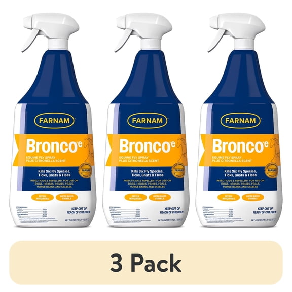 (3 pack) Farnam Bronco e Horse Fly Spray with Citronella Scent for Horses, Dogs & Premises, 32 fl oz