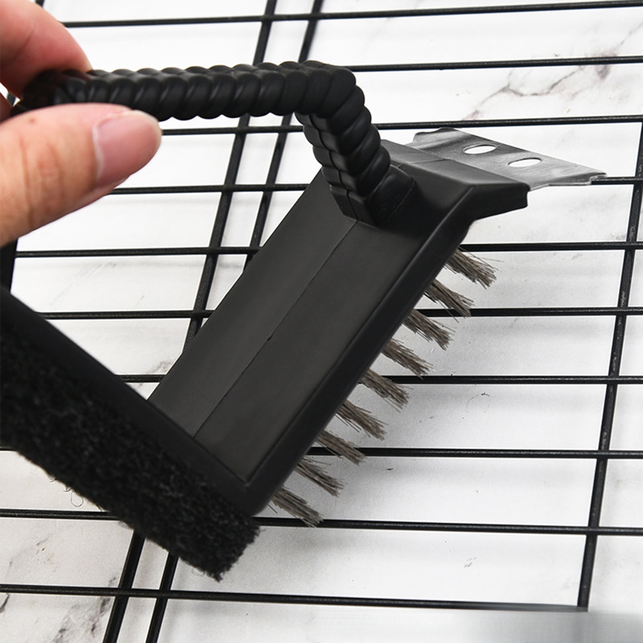2 Pack Plastic Handle Stainless Steel BBQ Grill Cleaning Brush, Multi-Purpose Wire Brush for Grill Grate, Griddle, Oven Rack, Portable Outdoor Barbecue Tool