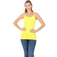 thumbnail image 3 of Women Basic Seamless Slim Fit Longline Undershirt Spaghetti Camisole Tank Top with Adjustable Straps (Bright Yellow, SM), 3 of 4