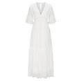 thumbnail image 5 of ZVAVZ Spring Dresses for Women 2025 Boho White Pleated Dresses Casual V Neck Long Sundress Cute Casual Shirt Dress, 5 of 6
