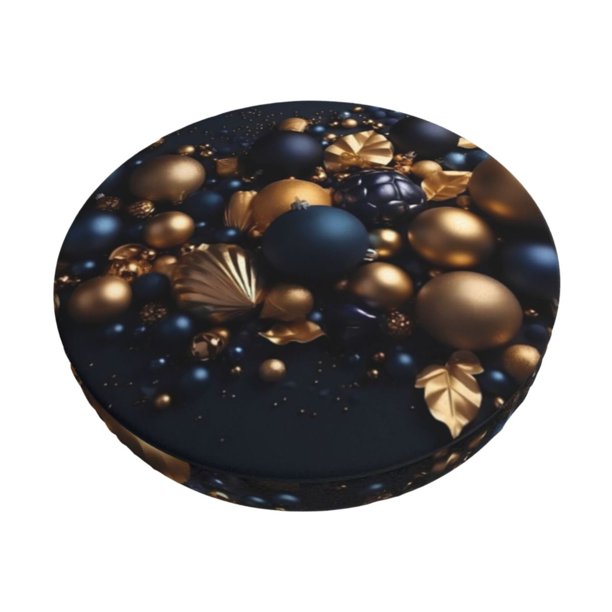 Balery Elegant Golden Blue Ornaments Fundas de asiento para taburete de bar redondo de tela de terciopelo ajustables que protegen de arañazos y manchas para sillas de 14 a 17 pulgadas.-13 inch