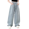 thumbnail image 2 of Edvintorg Wide Leg Jeans for Girls Fashion Elastic Waisted Baggy Jeans Streetwear Casual Denim Pants with Pockets Size 4-14, 2 of 9