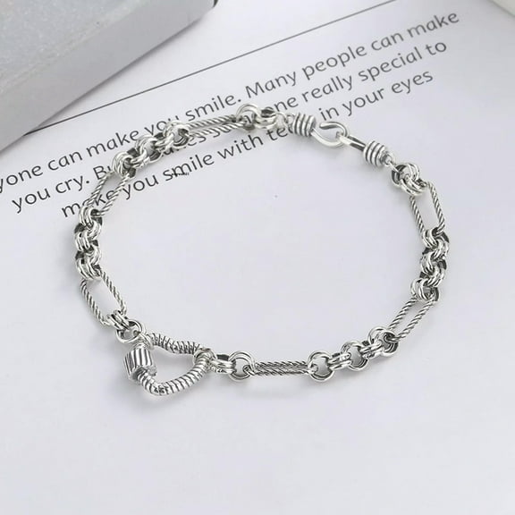 K-KED Solid 925 Sterling Silver Women Twist Heart Cable Rolo Link Chain Bracelet 7inch