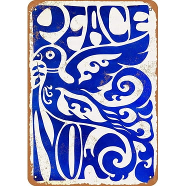 8 x 12 Metal Sign - Stylized Peace Now - Vintage Wall Decor Art