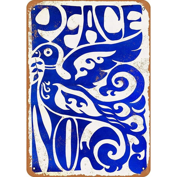 8 x 12 Metal Sign - Stylized Peace Now - Vintage Wall Decor Art