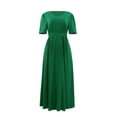 thumbnail image 4 of Vestido de Manga Corta para Mujeres Cuello en V Color Sólido Cintura Alta con Bordes de Encaje Y Tenedor Dividido, Vestido de Malla Longuette Maxi, 4 of 9