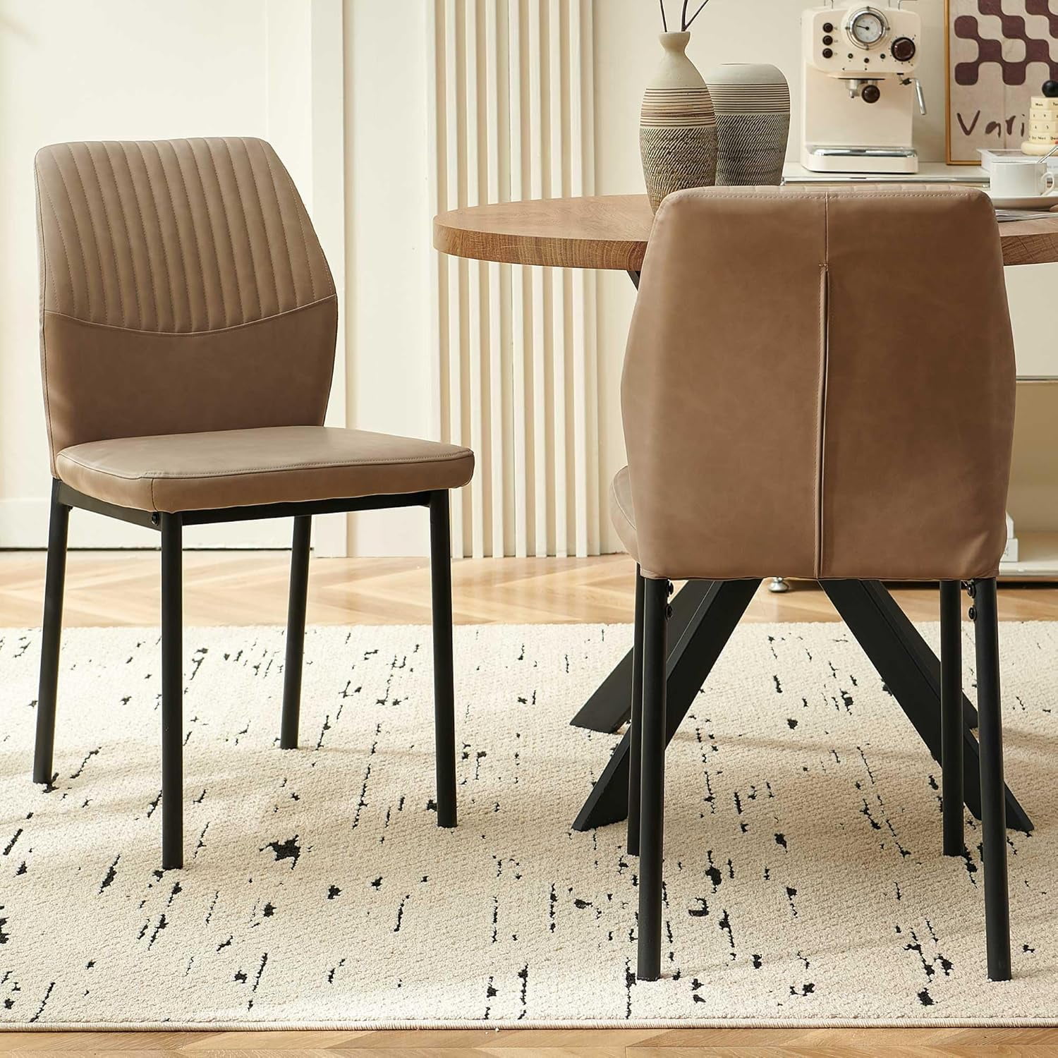 NORDICANA Dining Chairs Set of 4,Modern Leather Home Kitchen Chairs Upholstered for Dining Room, Apartment,Beige