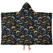 Colorful Games Word Black Pattern Hooded Bath Towel，60"x35" for Ages 3 To 12 Kids, Quick Dry Lightweight Soft Microfiber Hood Beach Towel Cover Up for Kids