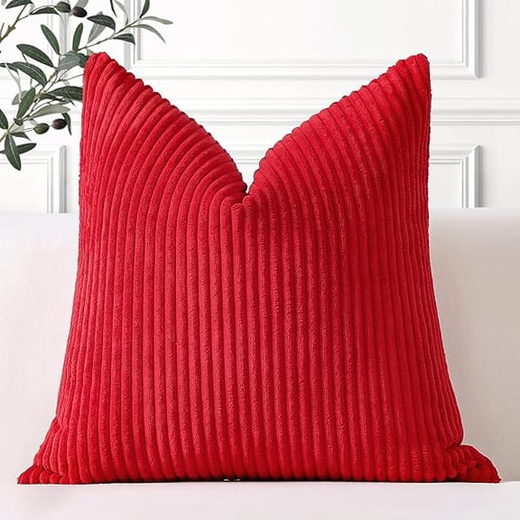 Eryueer Cozy Striped Corduroy Cushion Cover 40x40cm Super Soft Decorative Square Throw Pillow Covers Case for Sofa Couch Bedroom Car Decor 16 x 16 Inches, Red