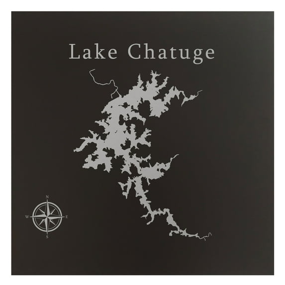 Lake Chatuge 12x12" Matte Black Aluminum Metal Lake Map Wall Art Georgia North Carolina