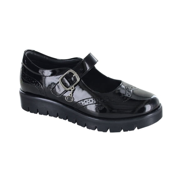 Zapato Escolar Coqueta para niña en charol negro Florence con suela dentada