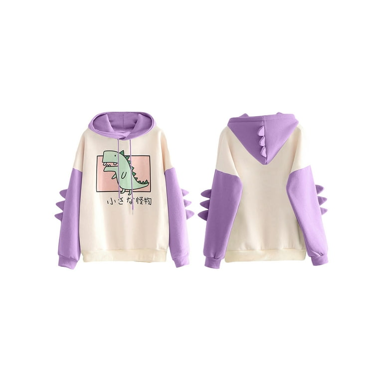 Women Dinosaur Hoodie Long Sleeve Splice Cartoon Cute Sweatshirt Teens Girls Casual Pullover Girls Anime Cosplay Jumper Sweater Walmart