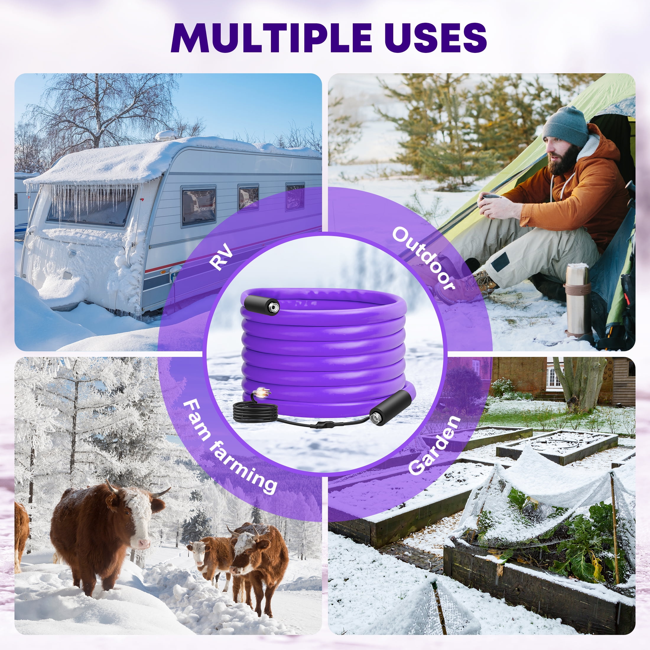 Kohree 25 FT Heated Water Hose with Storage Bag for RV,Drinking Water Hose Antifreeze to -40℉ for Trailer,Truck,Garden-(Purple)