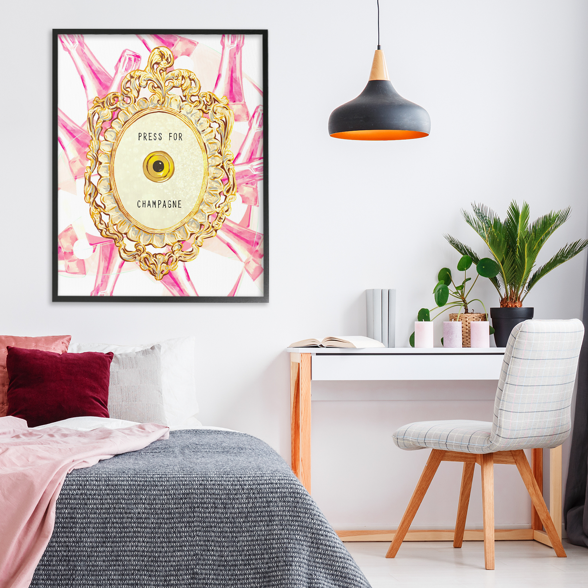 Champagne Doorbell with Pattern Black Framed Giclee Art, design by Ziwei Li