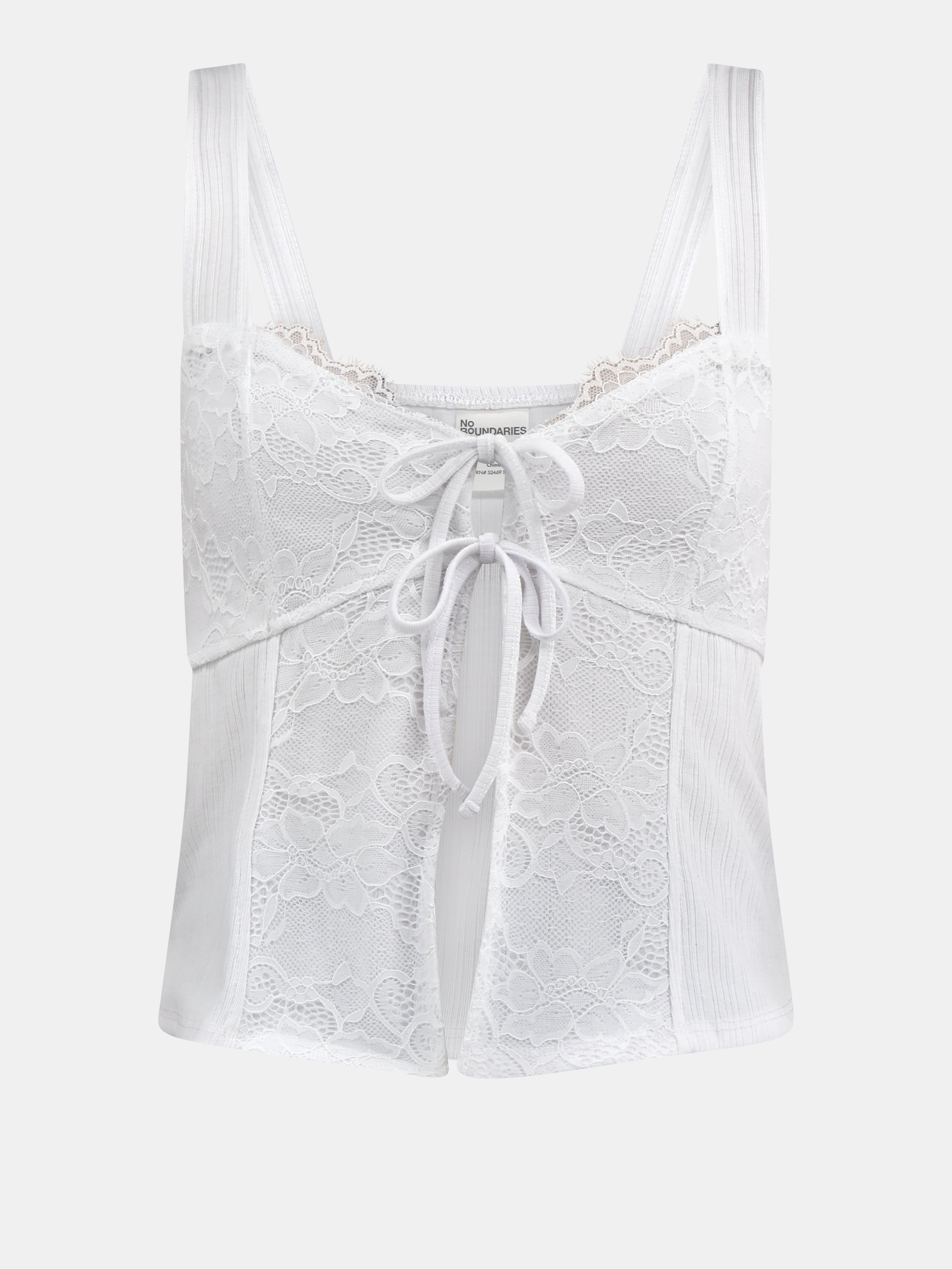 No Boundaries Flyaway Tie-Front Top with Scallop Lace Trim, Women's