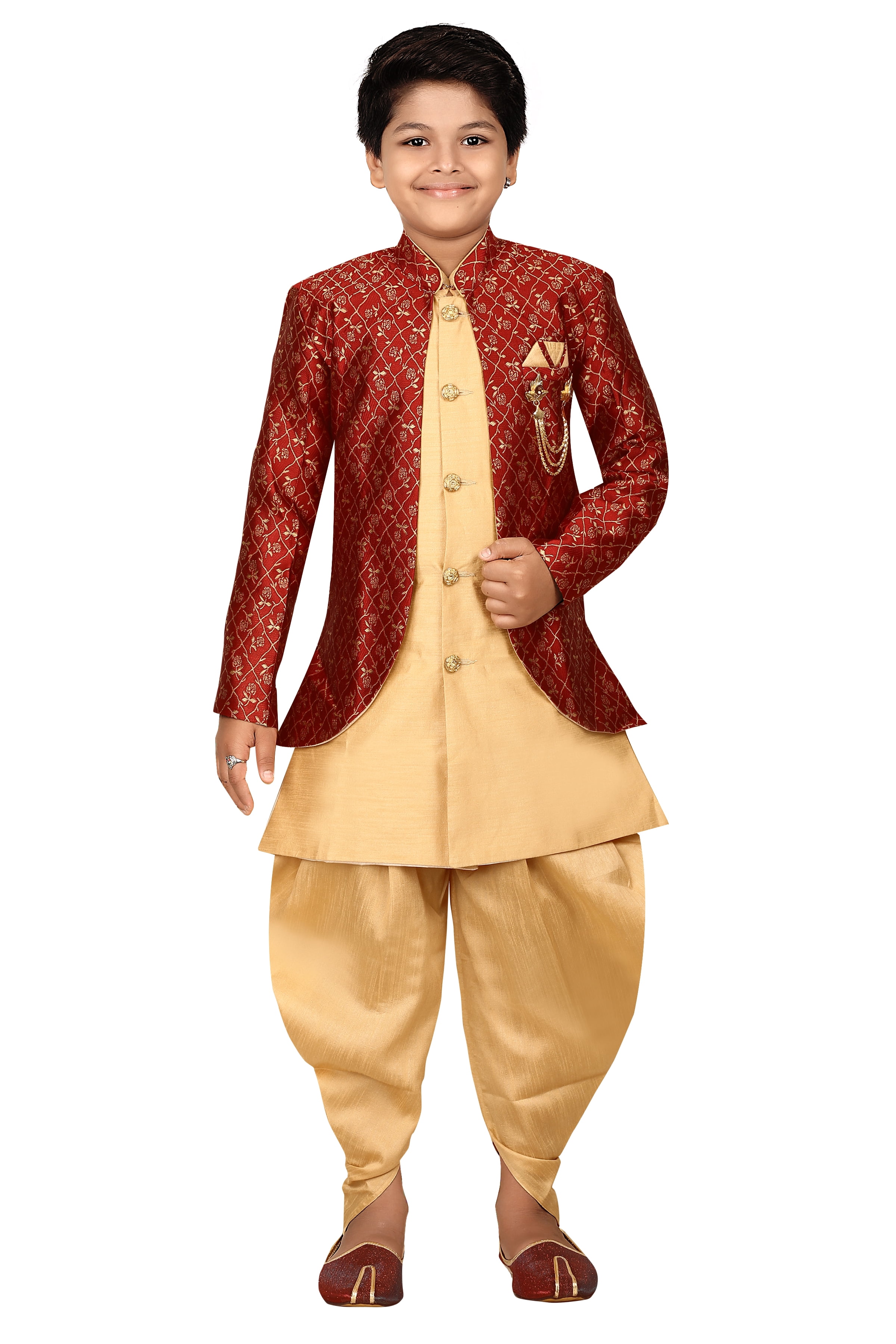 Boys Pink IndoWestern dhoti & Frill Pant set - Chain and shoes included main image 1