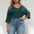 thumbnail image 4 of Loopsun Womens Tops Plus Size, Womens 3/4 Sleeve T Shirts, Women's Solid Hollow Shoulder 3/4 Sleeve V-Neck Blouse Top Green XXXL, 4 of 5