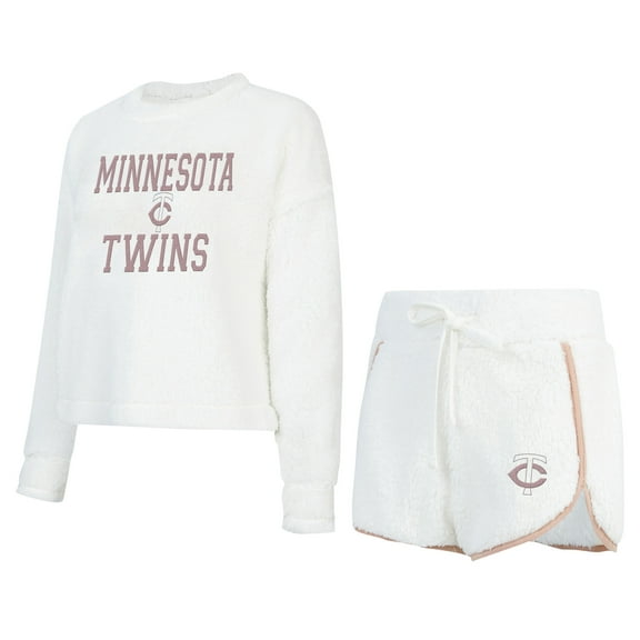 Women's Concepts Sport White Minnesota Twins Painter Sherpa Long Sleeve Top & Short Set