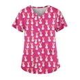 thumbnail image 4 of Scrub Tops With Pockets，Easter Scrub Tops Women Bunny Egg Hunt Print Short Sleeve V Neck Stretchy Holiday Nurse Working Uniform Scrubs Sets，Hot Pink，L, 4 of 4