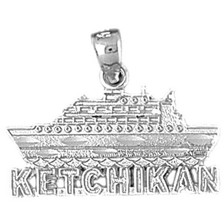 14K White Gold Ketchikan Cruise Ship Pendant - 20 mm