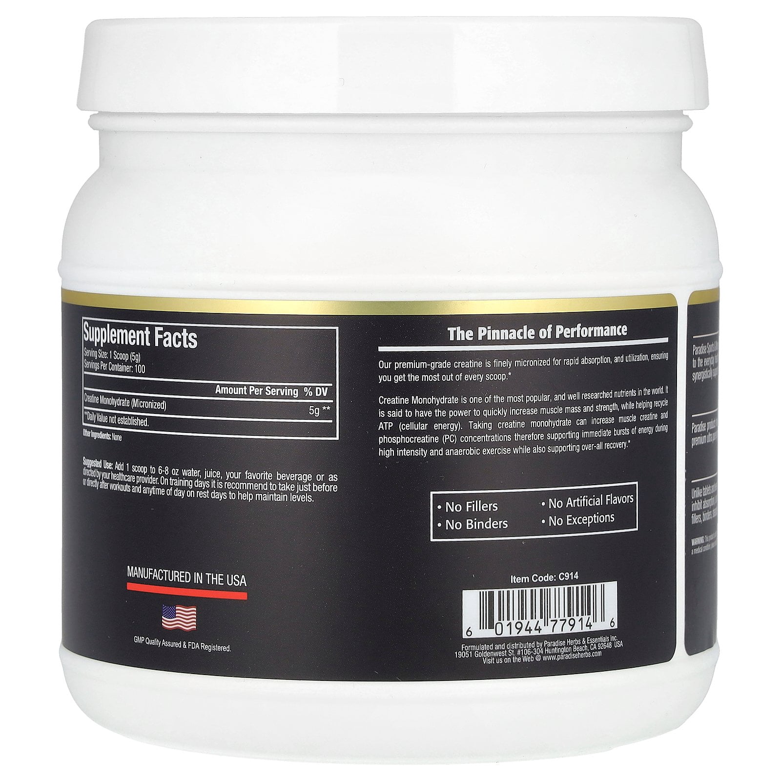 Paradise Herbs Creatine Monohydrate, Unflavored, 500 g