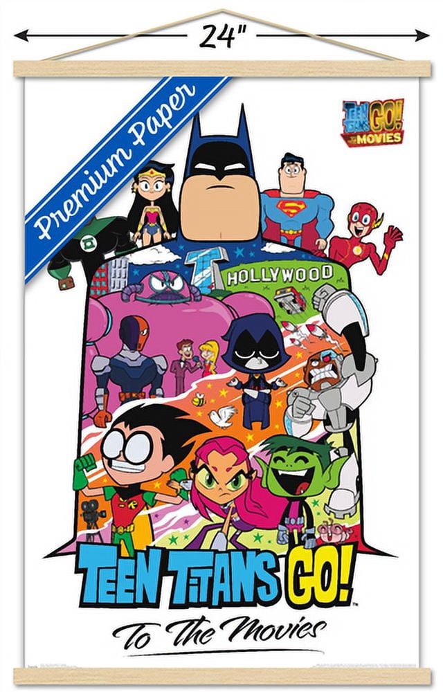 DC Comics Movie - Teen Titans Go! To The Movies - Collage Wall Poster with Wooden Magnetic Frame, 22.375" x 34"