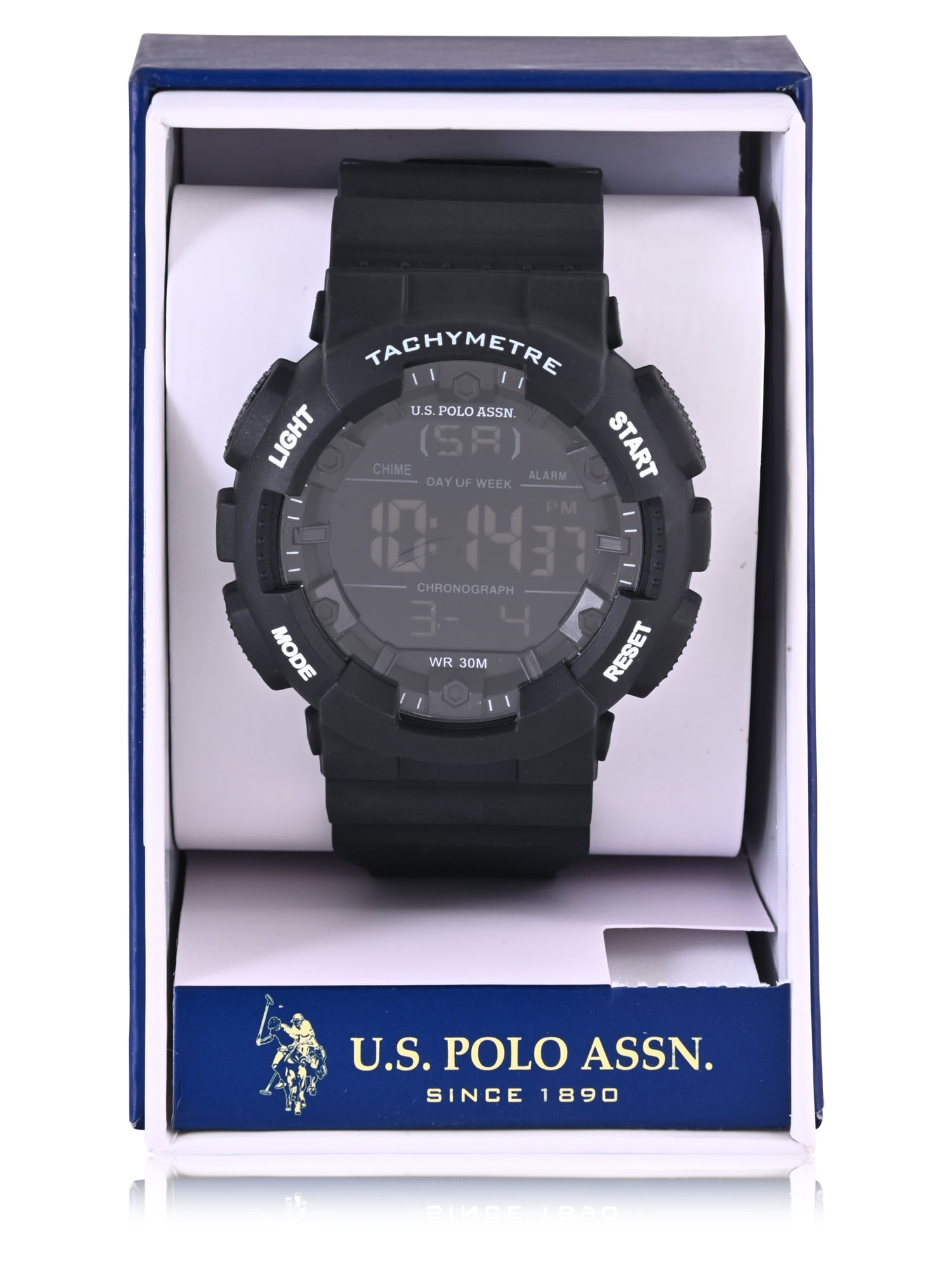 U.S. Polo Assn. Adult Male Black Digital Tachymeter Watch (USC90071WM)