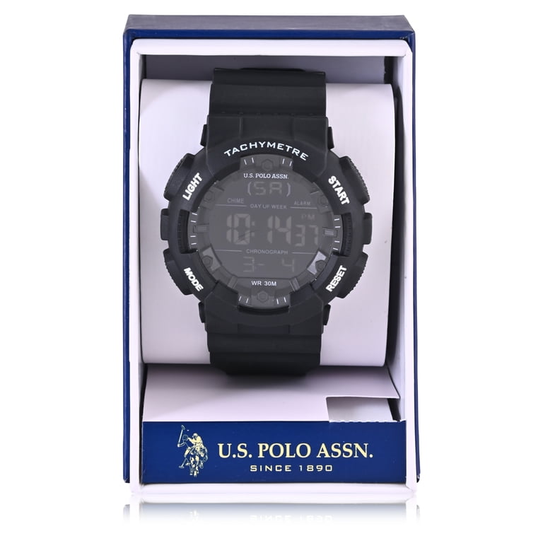 U.S. Polo Assn. Adult Male Black Digital Tachymeter Watch