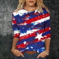 thumbnail image 2 of Womens 4th of July Outfit Red White and Blue Shirts Round Neck 3/4 Sleeve Tops American Flag Print Shirts Patriotic Blouses, 2 of 6