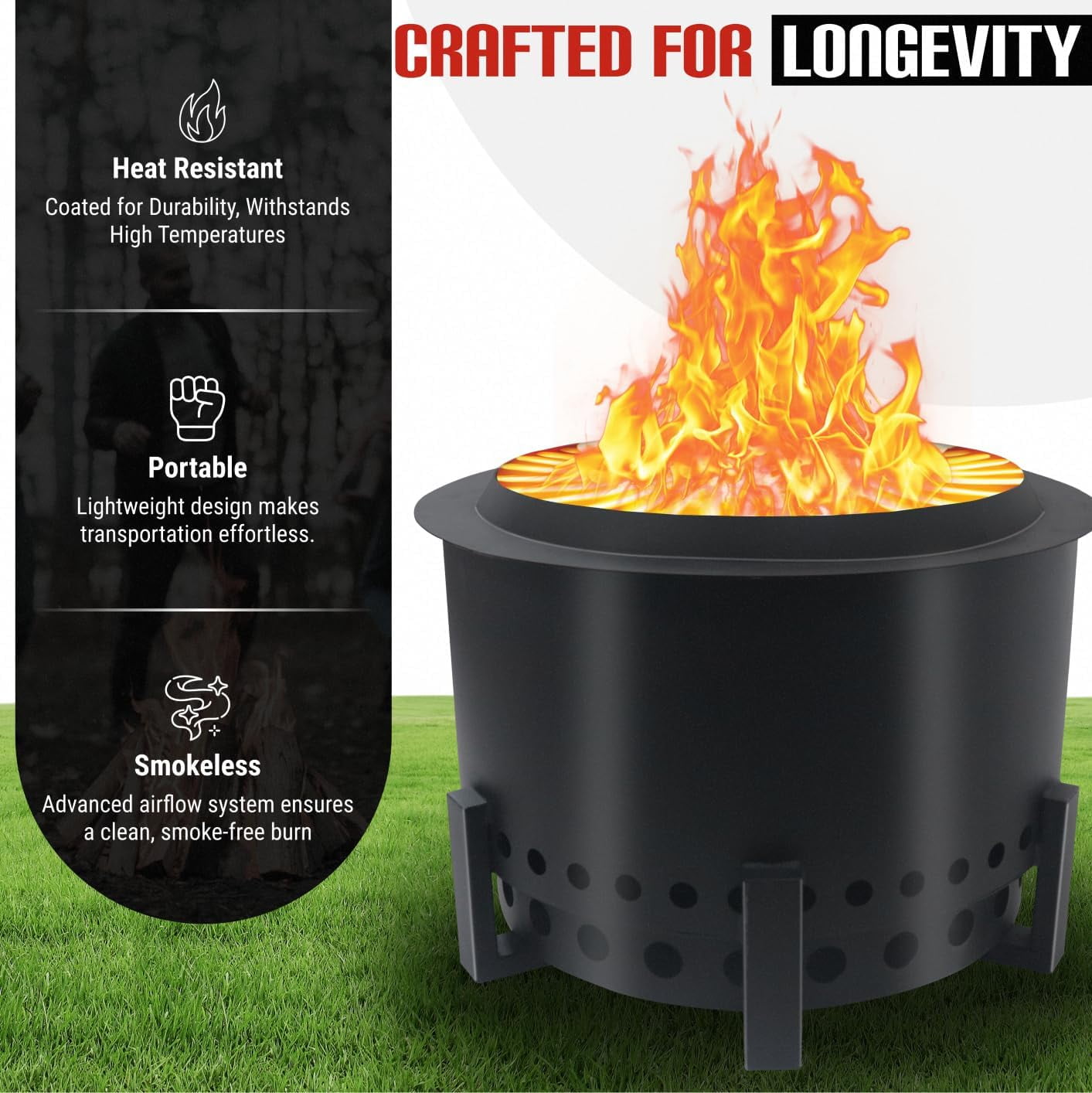 21.6 Inch Smokeless Firepit with Round Table Top - Efficient and Safe Bonfire Fire Pit - Perfect Smokeless Fire Pits for Outside Gatherings with Family & Friends