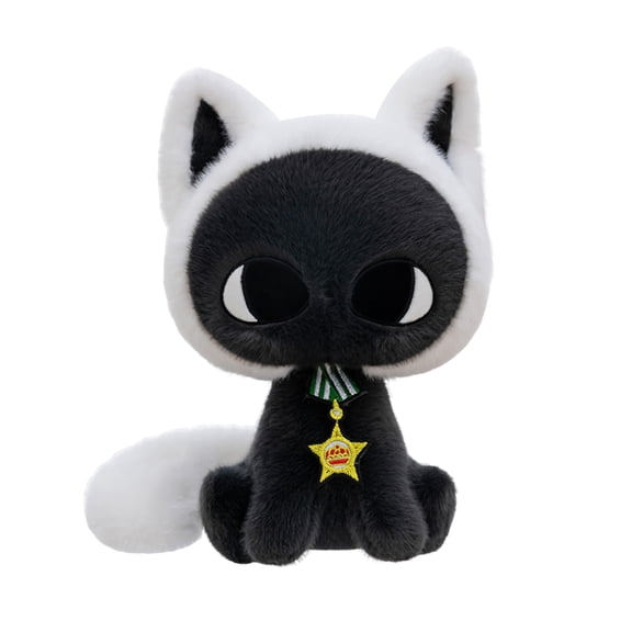 Plush Stuffed Animal, Soft Fluffy Black Cat Plush Toy with Star Medal Embellishment, 1 Piece 9.8 inch Cute Cartoon Plush Figure, Ideal Home Decor Ornament Birthday Gift Toddlers Cat Lovers