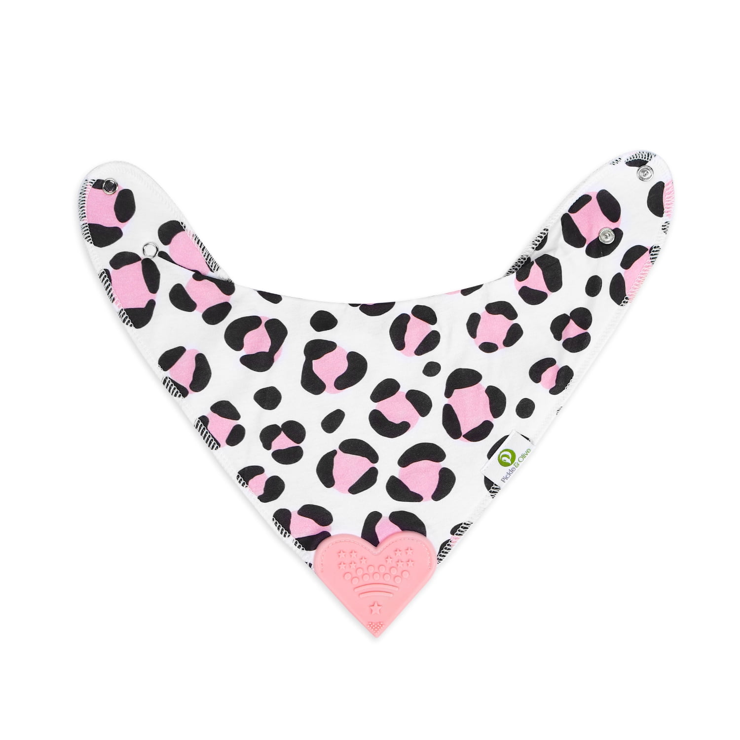 Baby Girl Bandana Bibs with Heart-Shaped Teether, 4 Pack, Pink Leopard/Cheetah Print