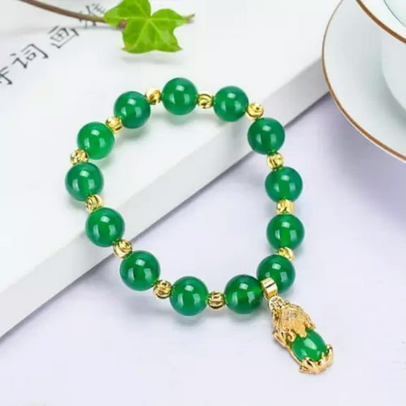 K-KED Jade Green Beads Charm Bracelet 18K Gold Plated Chain Handmade Gemstone Gift