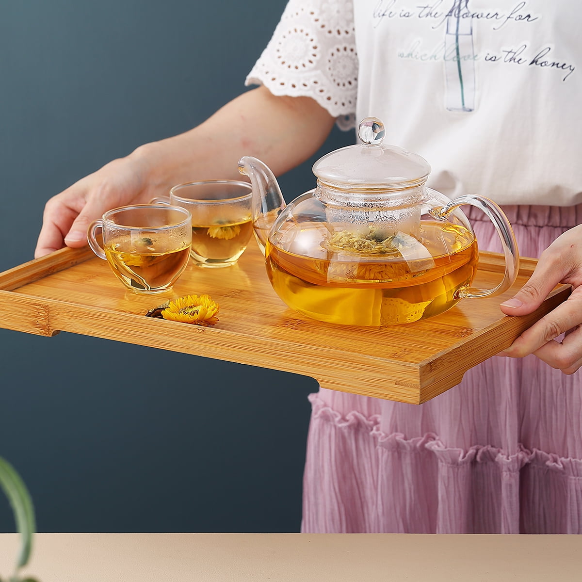 XIXIDIAN Clear Glass Tea Kettle,Glass Teapot Kettle with Stainless Steel  Removable Infuser for Blooming Tea & Loose Leaf Tea 1000ML