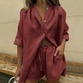 thumbnail image 1 of DPTALR Ensemble Décontracté pour Femmes, Chemise à Manches Courtes à Boutons Simples, Shorts, Couleur Unie, 1 of 9
