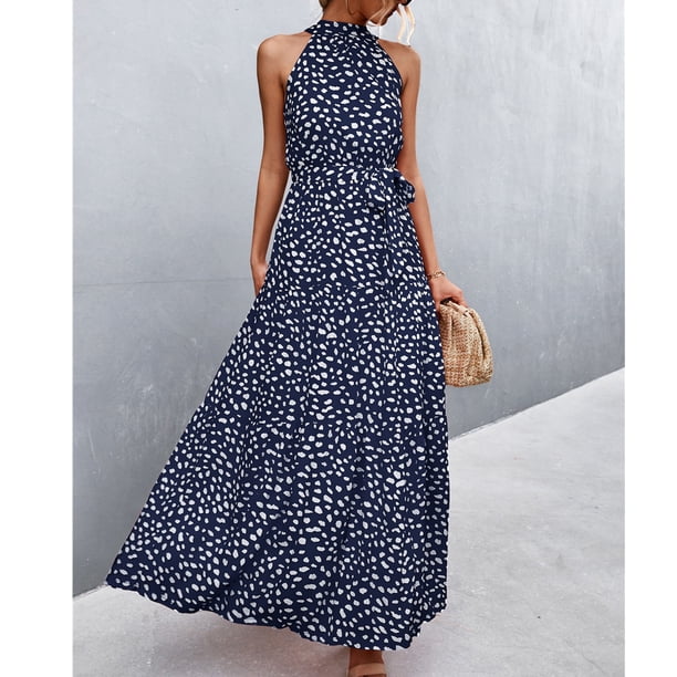 Vestido Largo Mujer NikouMX con Cuello Halter Estampado Verano S M L XL