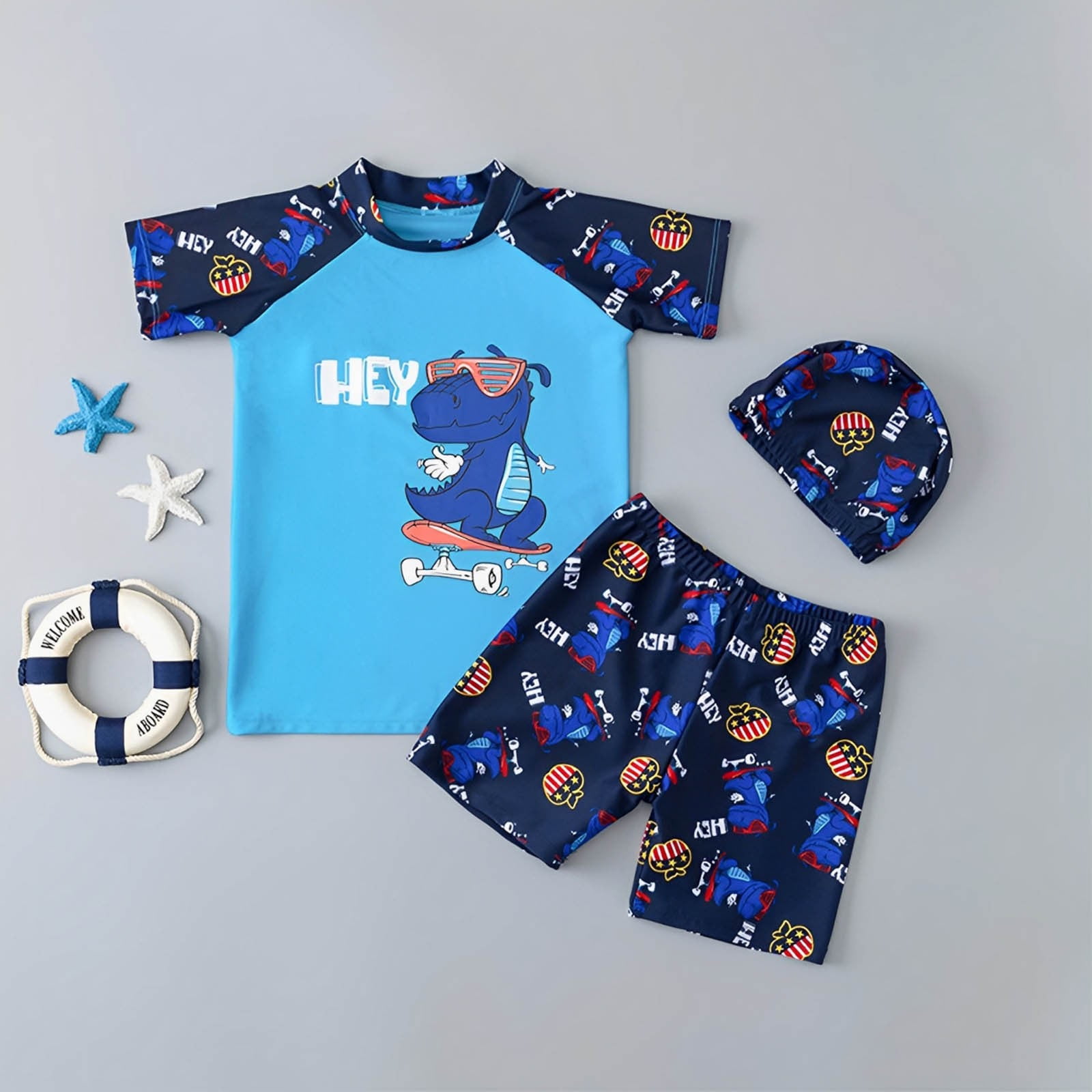 Shadoumai Kid Swimming Suit Stretchy Swimwear Set Boys Swim Shirt and Shorts Set Vacation Boy Bathing Suit