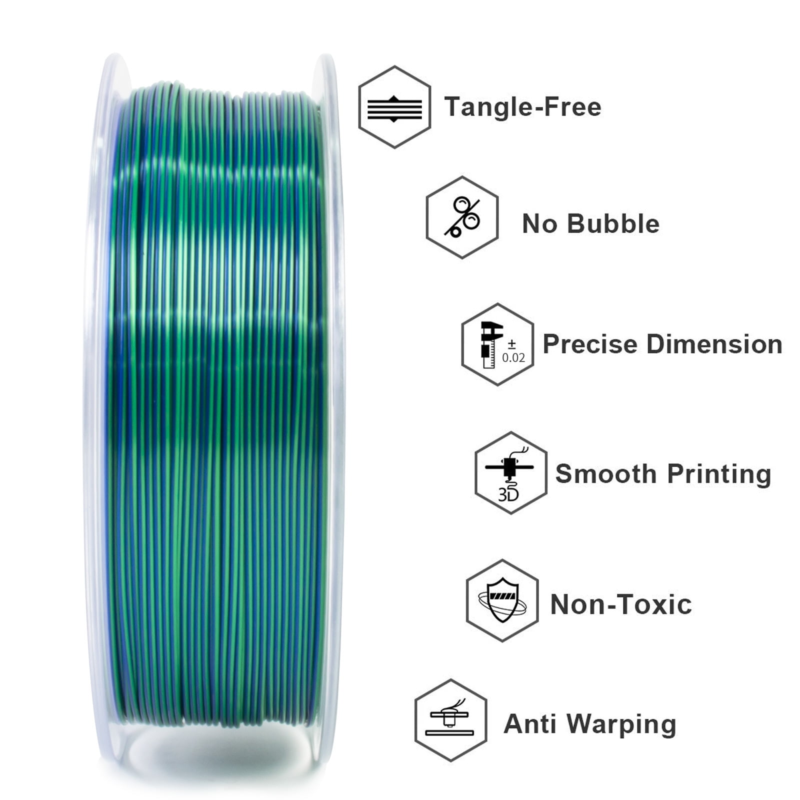 Geeetech 5pcs anti-pulling type 3D Printer PLA Filament 5KG（11ibs） Toughness Enhanced Filament with 1.75mm Dimensional Accuracy +/-0.03mm, Vacuum Packaging Two-tone blue and green