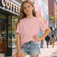 thumbnail image 2 of NOLDARES Girls Short Sleeve Summer T Shirt Crewneck Rolled Cuffs Fashion Shirts Tee(Pink,100), 2 of 9