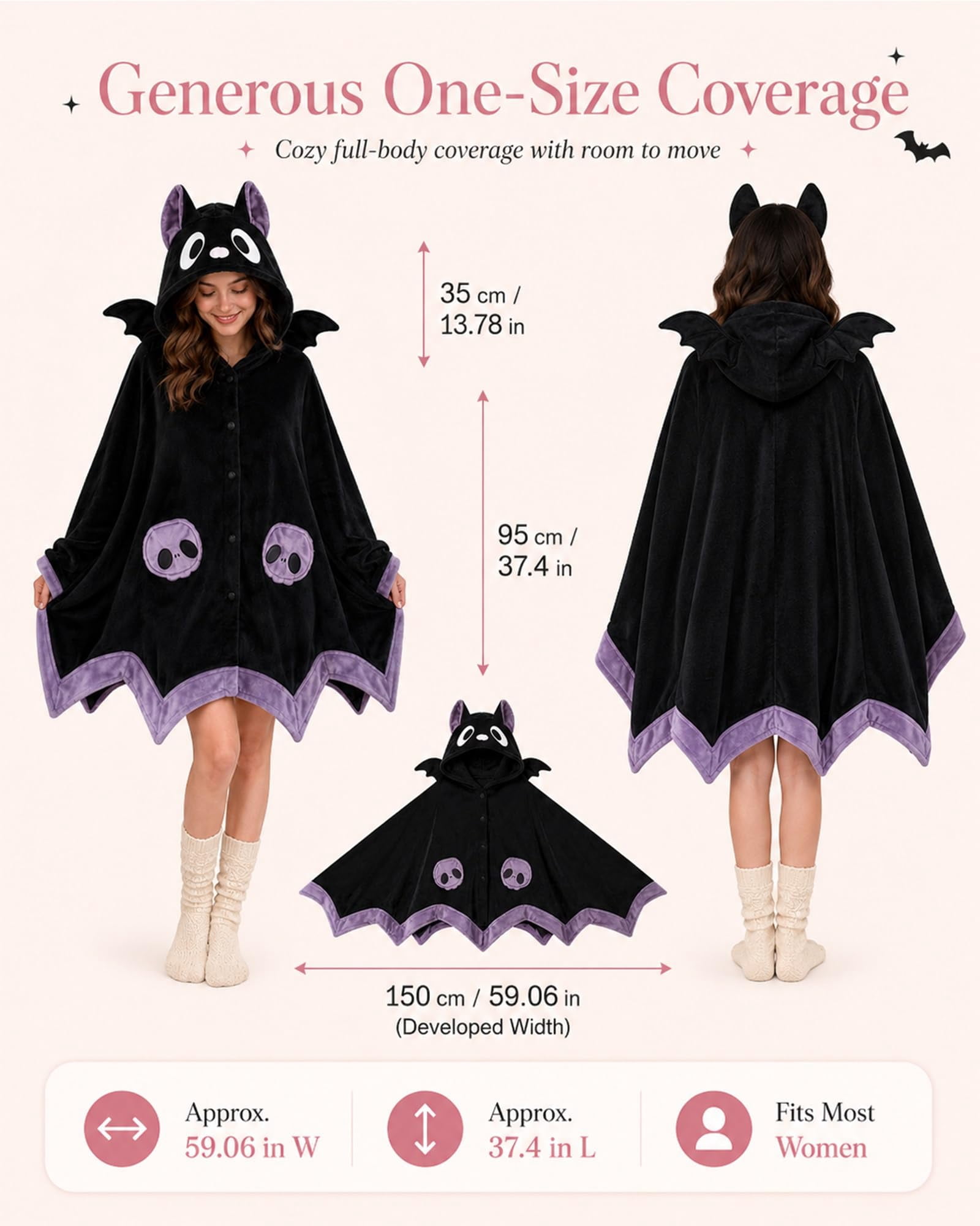 Bat Snug Bat Blanket Bat Hoodie Wearable Blanket Hoodie Throw Halloween Plush Fleece Oversized Soft Warm Cozy Adult Women Gift