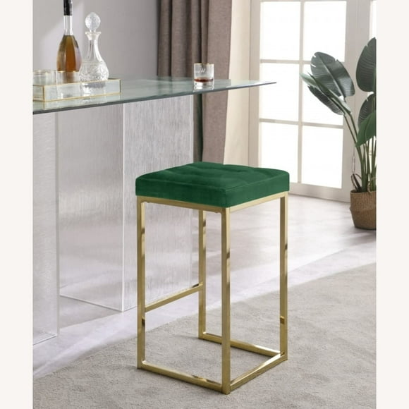 Pipa II Modern Stool 26" in Green Velvet Cushion with Gold Brushed Leg